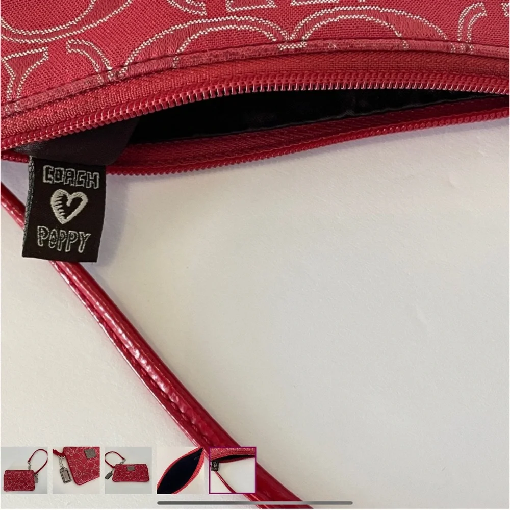 Coach Poppy Ruby Red and Silver Wristlet. - Picture 7 of 12